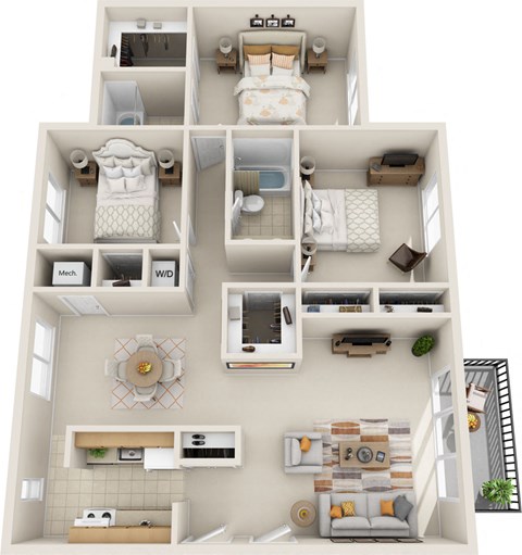 a 3d drawing of a house withartmentsartments
